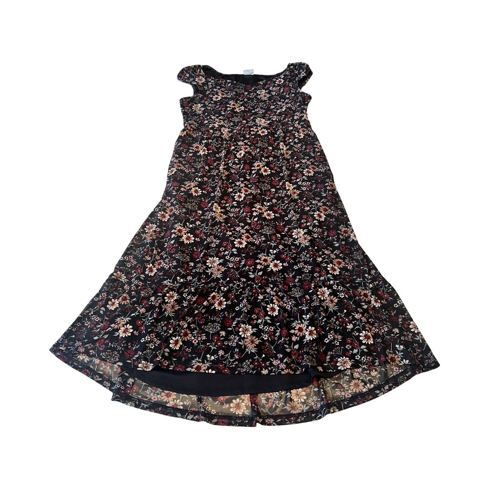 Abercrombie‎ Kids Girl's 15/16 Maxi Floral Black Cap Sleeve Lined Stretch Dress